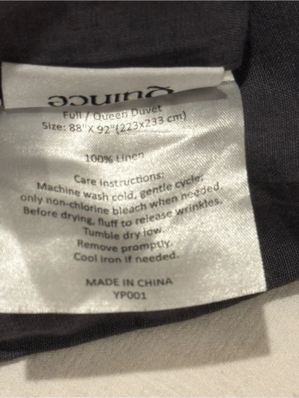 New Quince European Linen Duvet Cover Full/Queen Charcoal MSRP $164 Tiny Defect